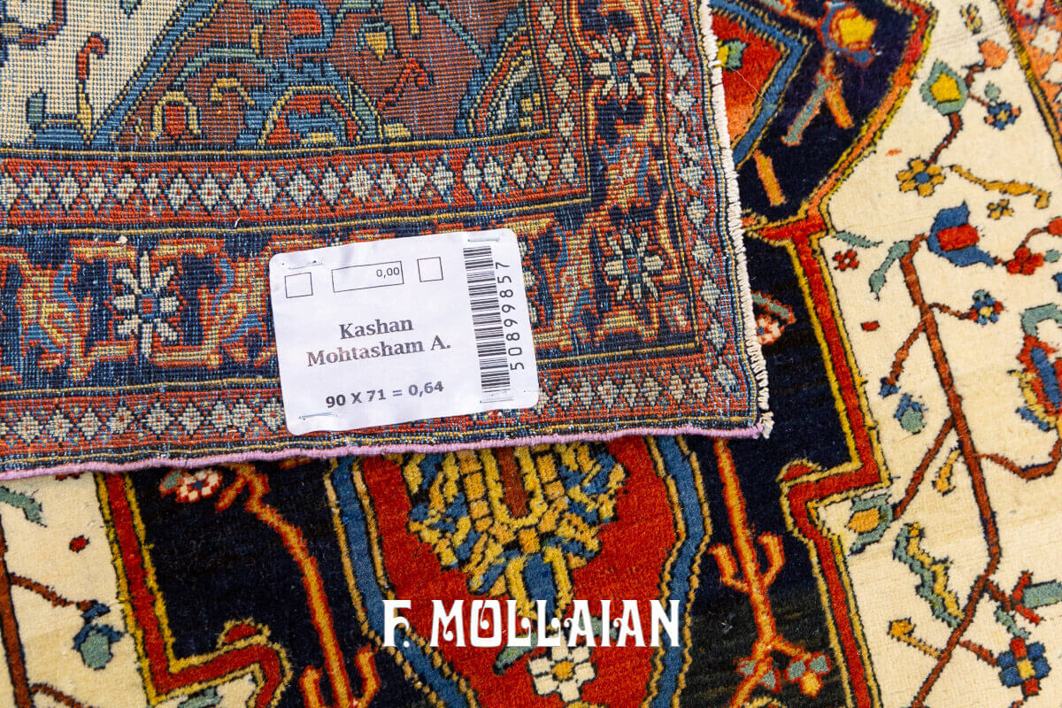 Small Hand-Knotted Kashan Mohtasham Antique Rug n°:50899857